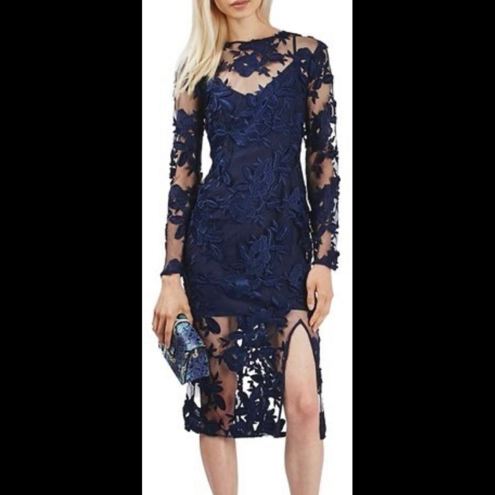 Topshop Long Sleeve Navy Lace Midi Dress (US 6)